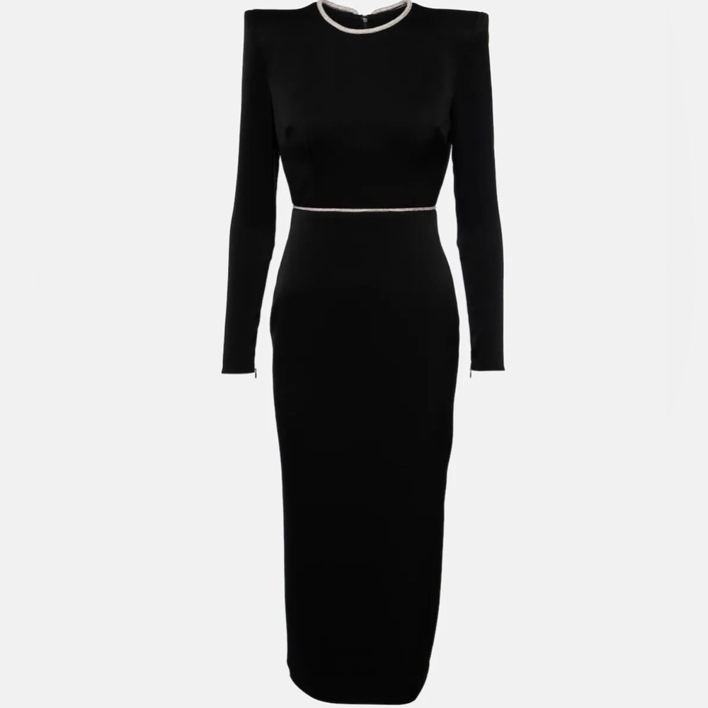 Crystal Trimmed Satin Midi Dress